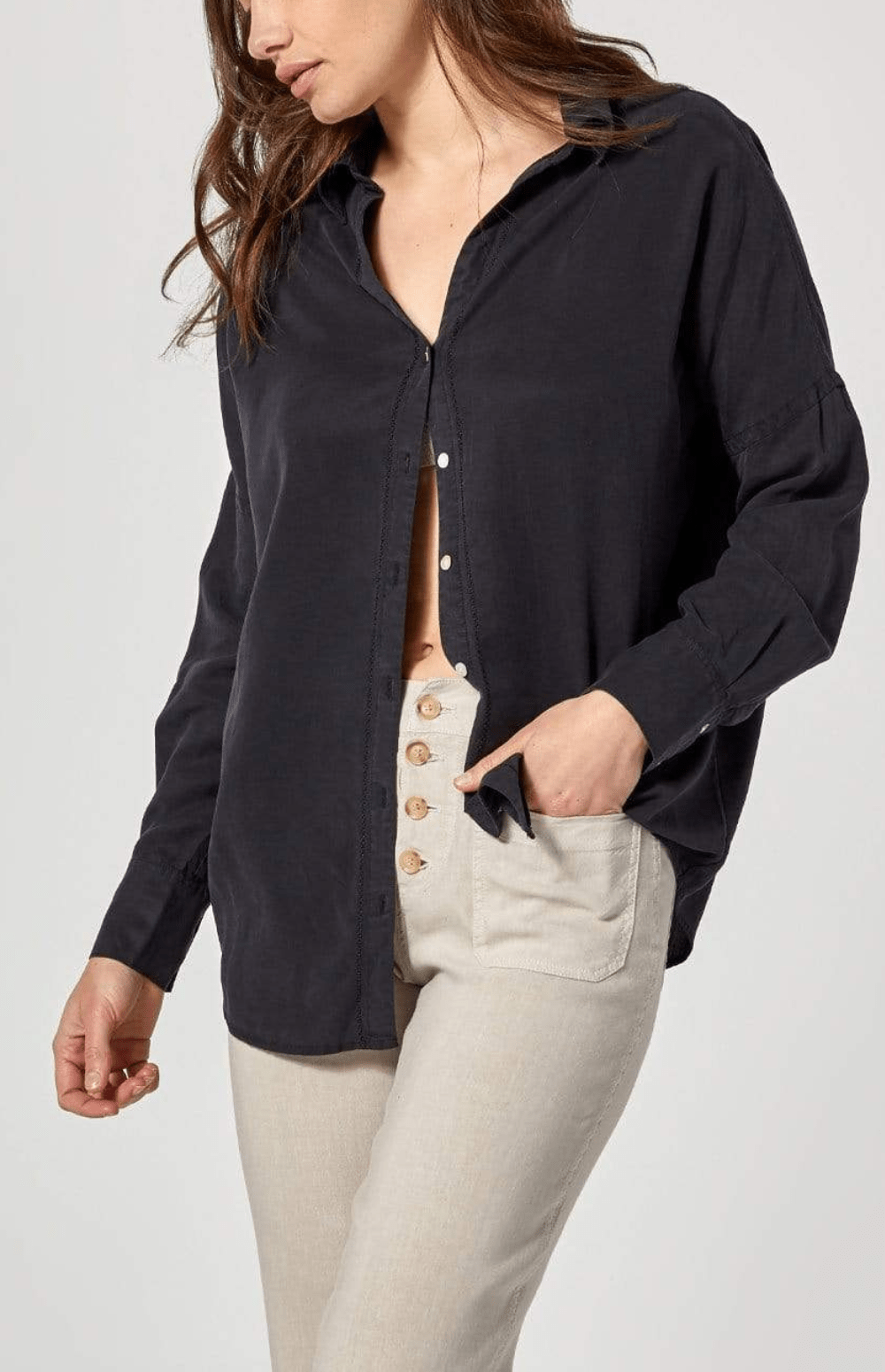 Alp N Rock Nikki Woven Shirt, black long sleeve button down shirt for women