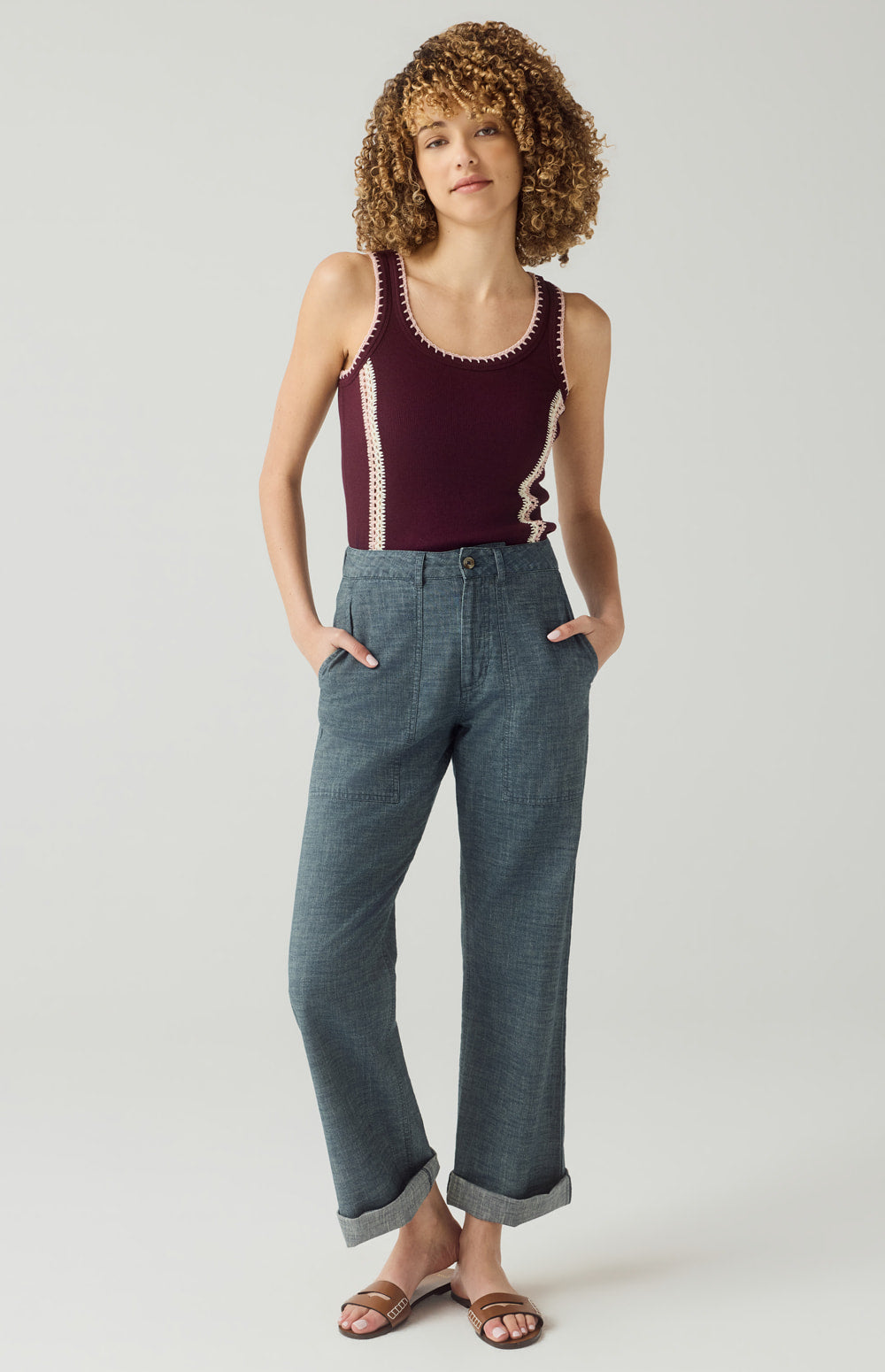 Alp N Rock Presley Tank, dark cherry scoop neck tank top for women with stitch detailing at the neckline and bodice