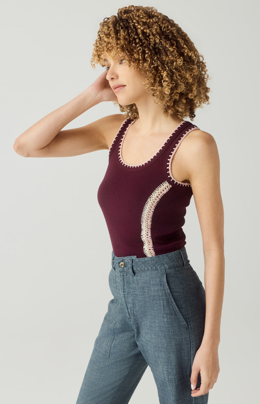 Alp N Rock Presley Tank, dark cherry scoop neck tank top for women with stitch detailing at the neckline and bodice