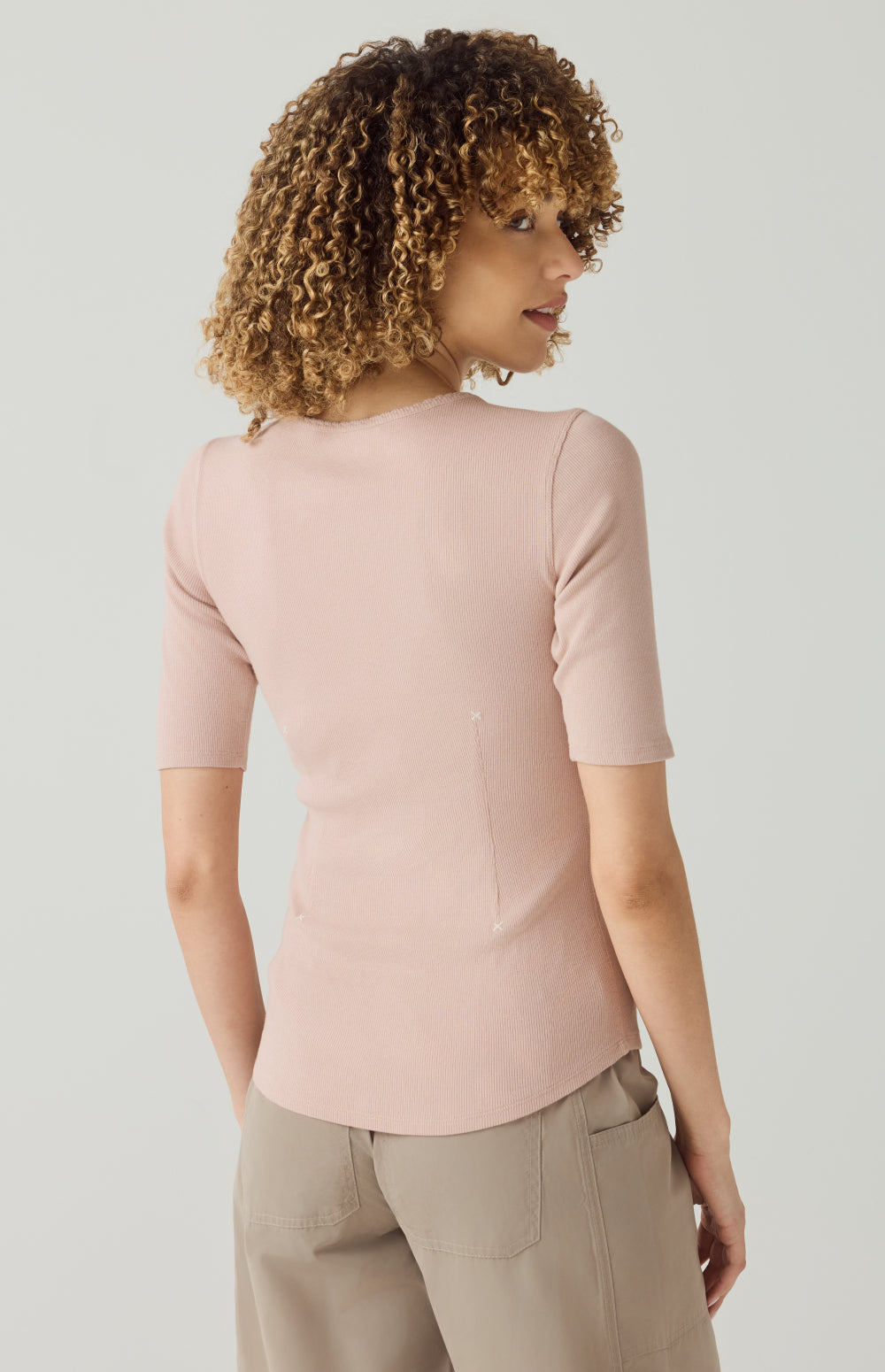 Alp N Rock Rosalia Shirt, rose pink short sleeve henley shirt for women with button front