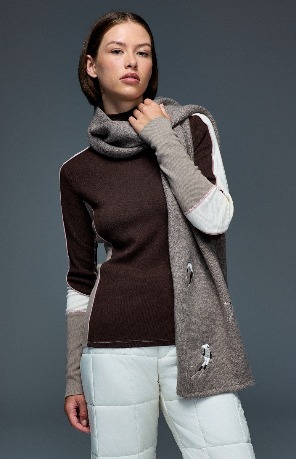 Alp N Rock Savannah Mock Neck, brown, taupe, and white longsleeve ski shirt for women