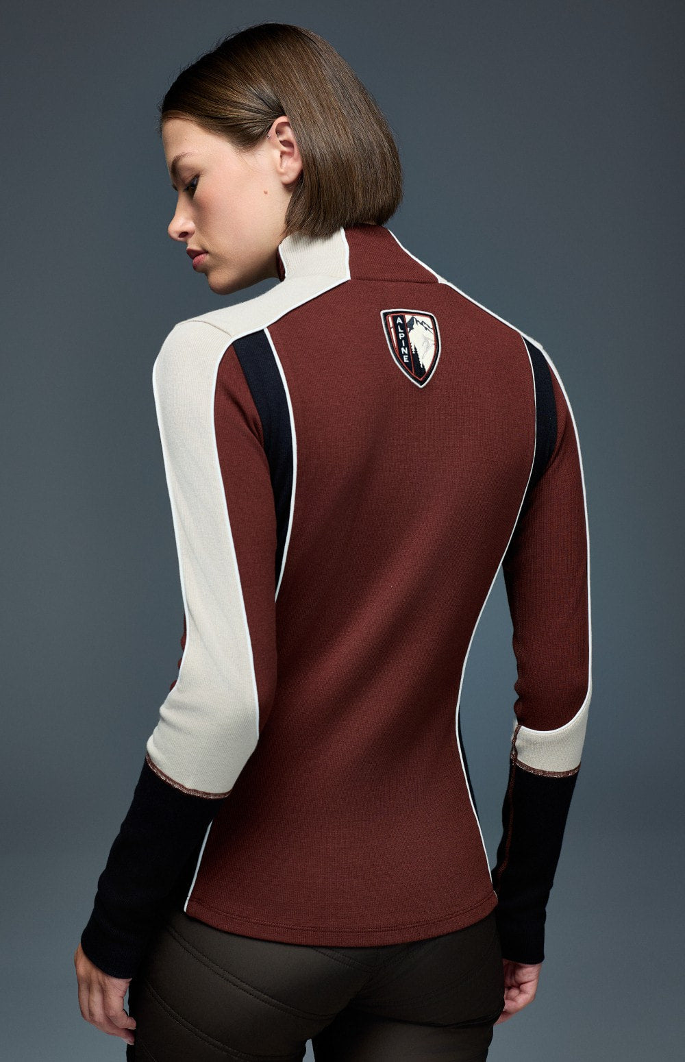 Alp N Rock Savannah Mock Neck, dark red, black, and white longsleeve ski shirt for women