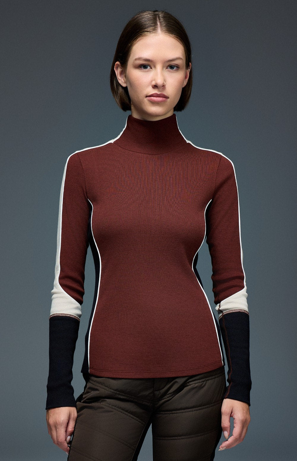 Alp N Rock Savannah Mock Neck, dark red, black, and white longsleeve ski shirt for women