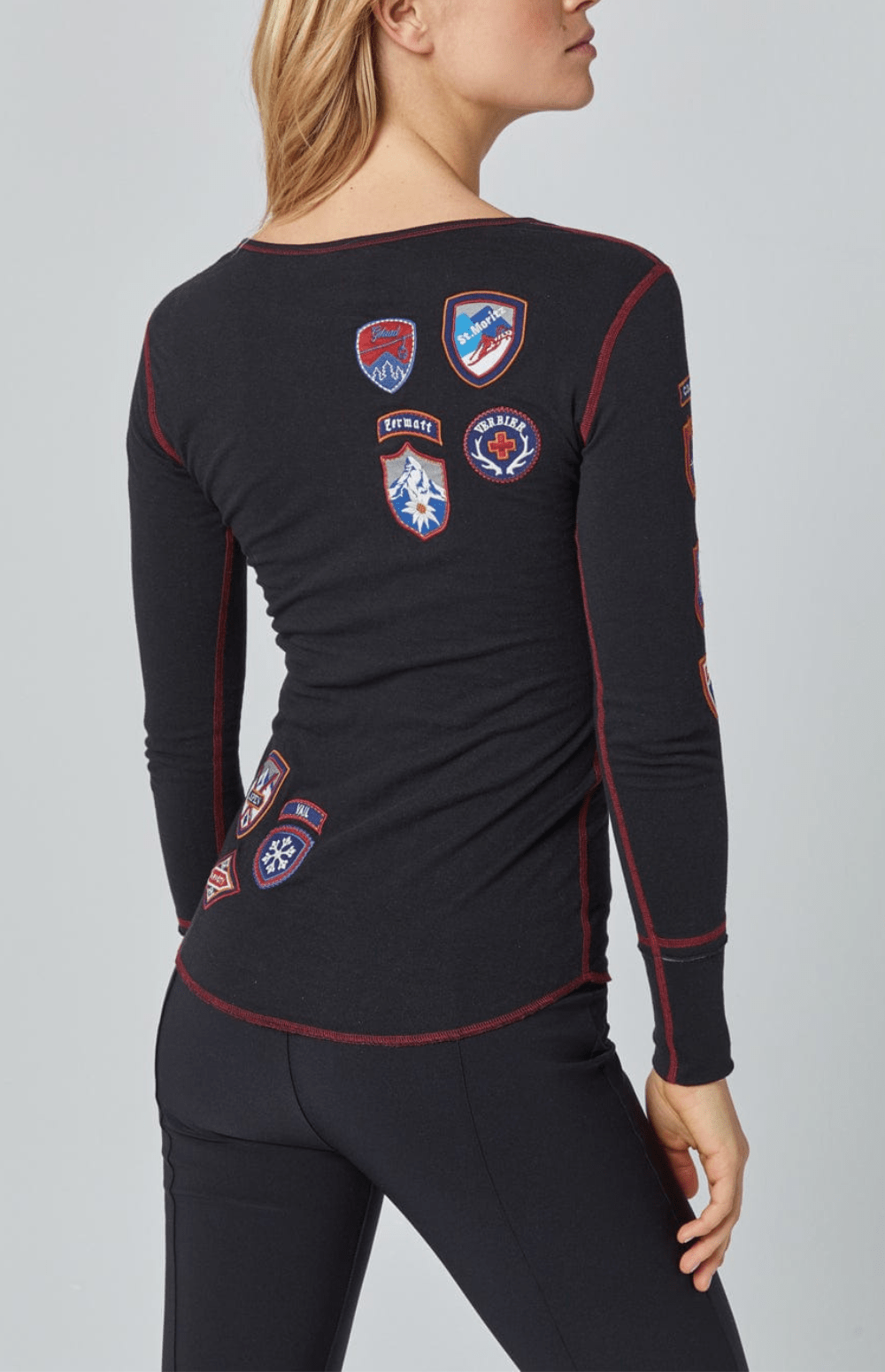 Ski The World Henley | Black - Preloved Alp N Rock Womens Shirt Ski The World Henley | Black - Preloved