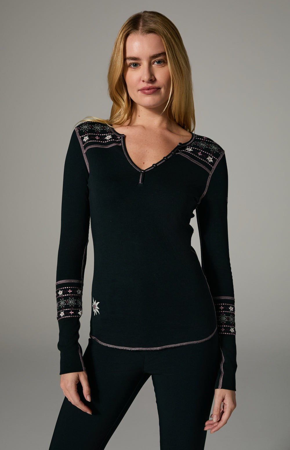 Vintage Cross Ski Henley Shirt, Black | Alp N Rock Alp N Rock Womens Shirt Vintage Cross Ski Henley Shirt | Black