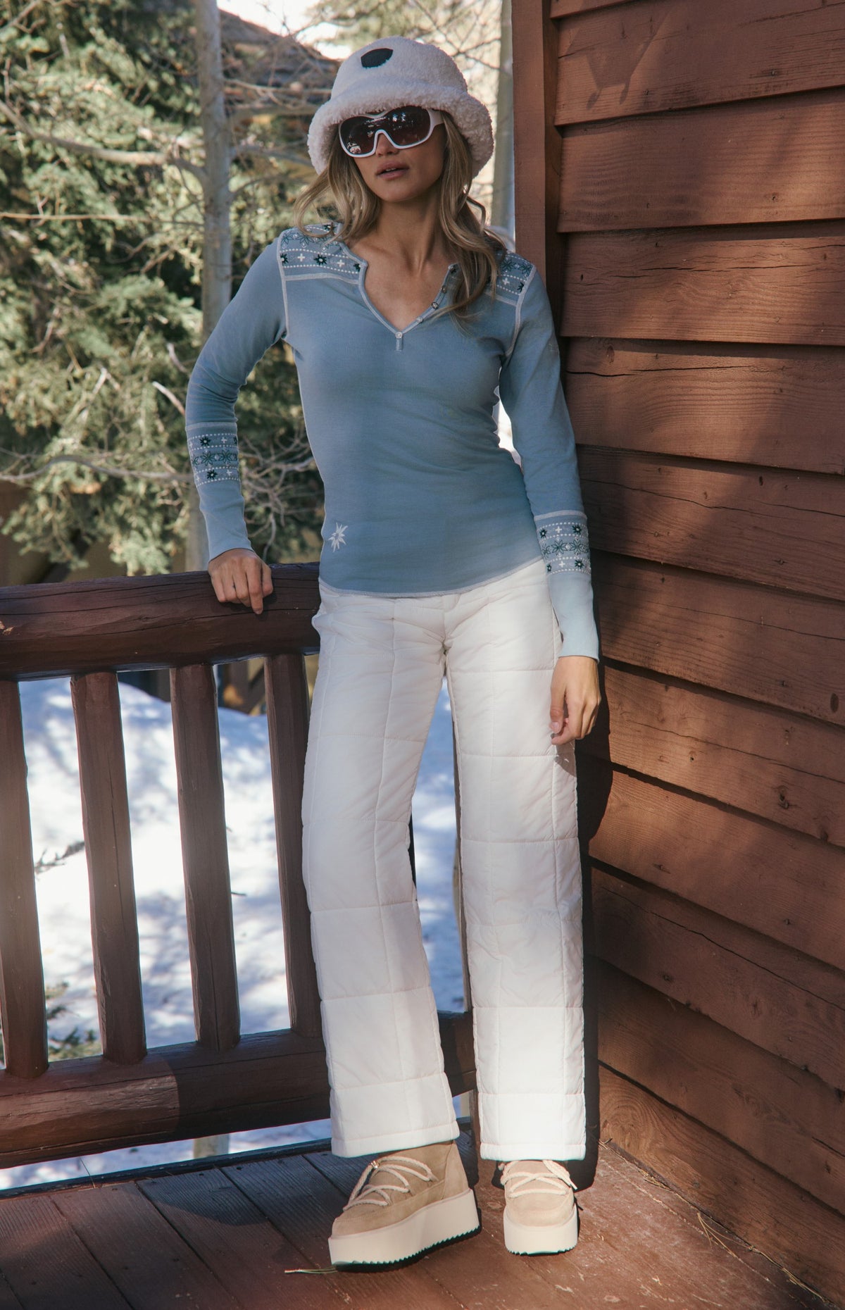 Vintage Cross Ski Henley Shirt, Silver Blue | Alp N Rock Alp N Rock Womens Shirt Vintage Cross Ski Henley Shirt | Silver Blue