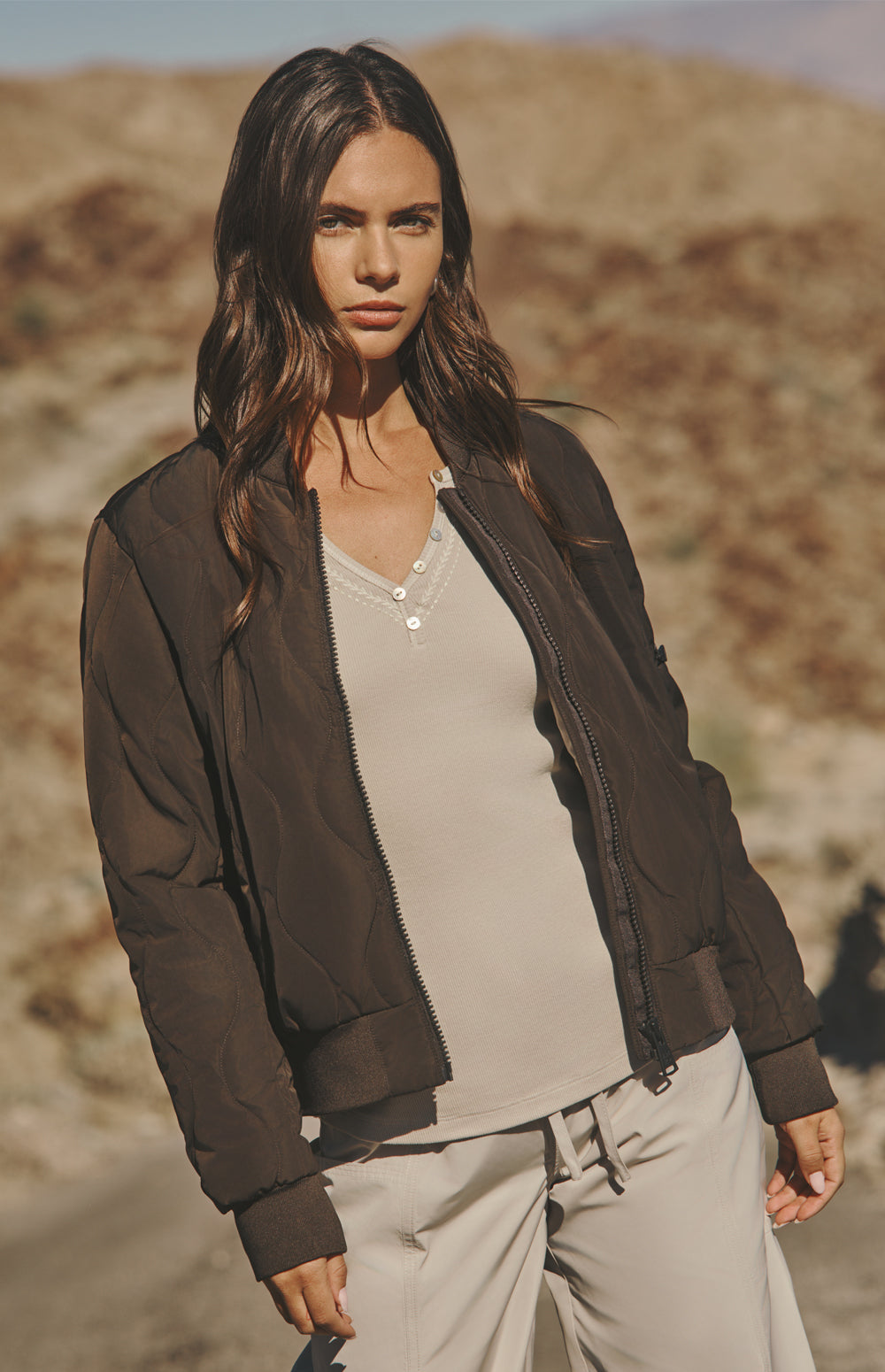 Alp N Rock Winowa Henley Shirt, beige lonsleeve henley shirt for women with embroidered details