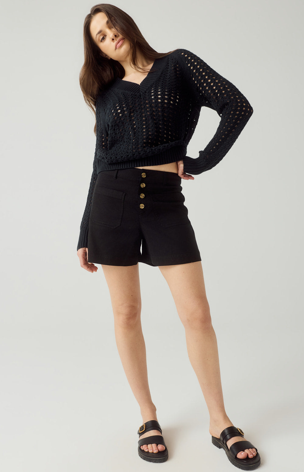 Alp N Rock Dylan Short, black cotton short for women with front patch pockets