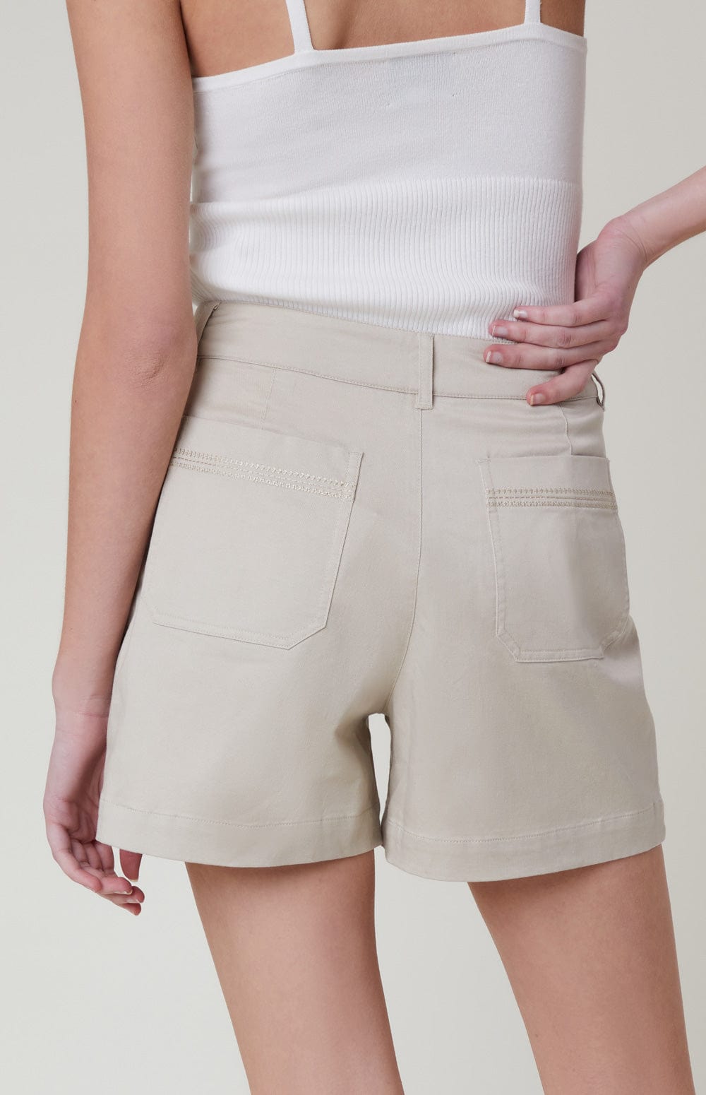 Dylan Short by Alp N Rock, Women's Beige Linen Short with Button Front and Patch Pockets