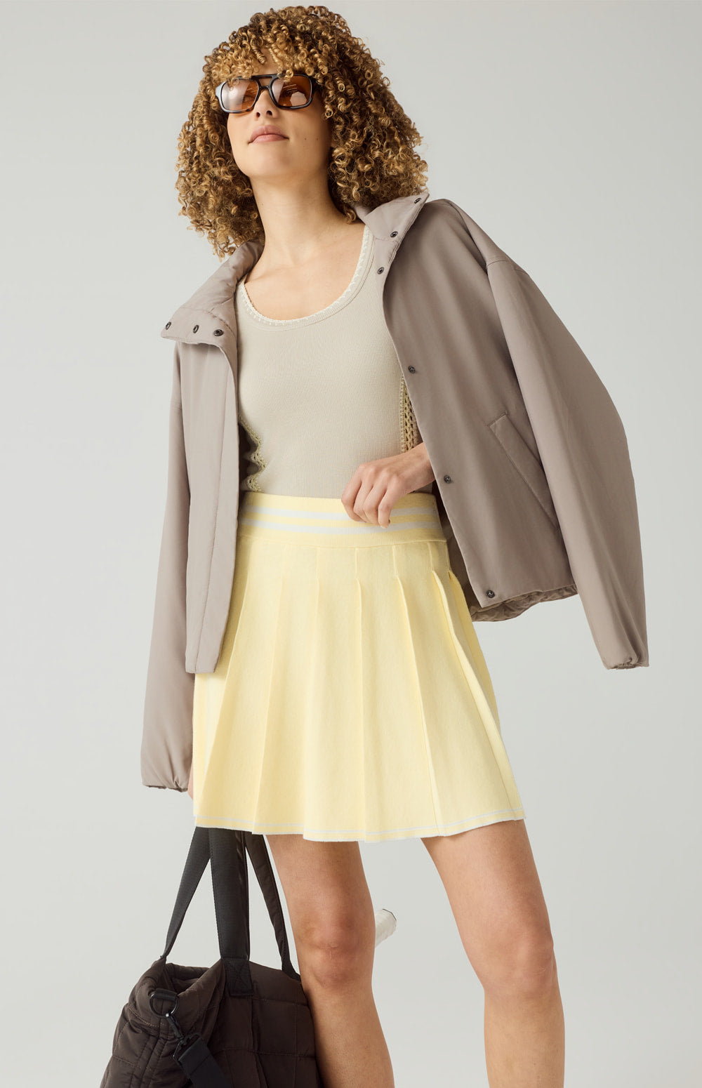 Alp N Rock Casey Pleaated Skirt, butter yellow knit pleated skirt with stripe detail