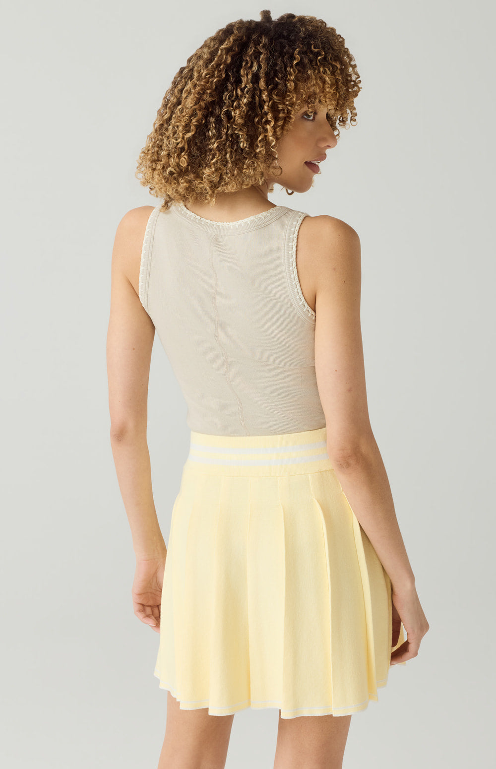 Alp N Rock Casey Pleaated Skirt, butter yellow knit pleated skirt with stripe detail