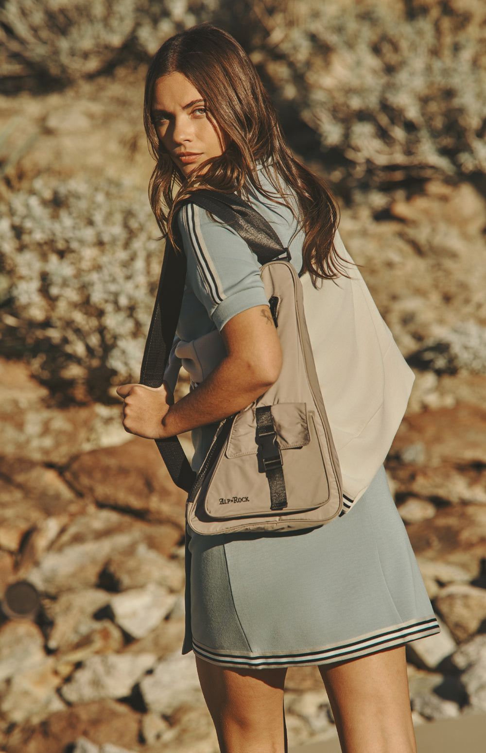 Alp N Rock Eloise Mini Skirt, silver blue mini skirt for women with stripe trim