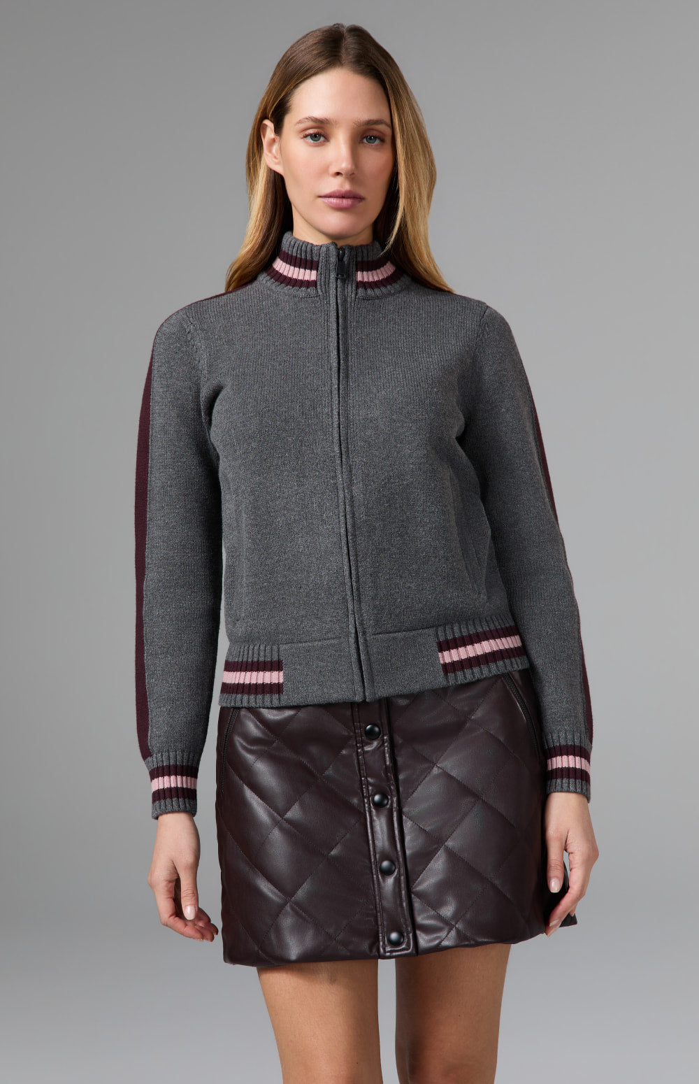 Alp N Rock Emilia A-Line Quilted Mini Skirt, dark red mini faux leather skirt for women