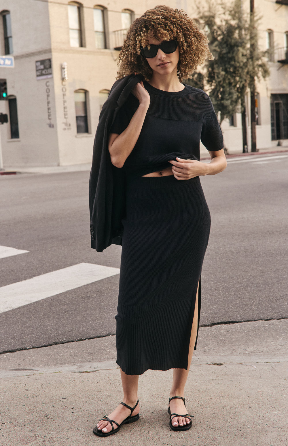 Alp N Rock Ida Skirt, black high waist ribbed knit midi skirt for women