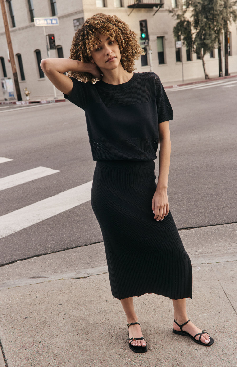 Alp N Rock Ida Skirt, black high waist ribbed knit midi skirt for women