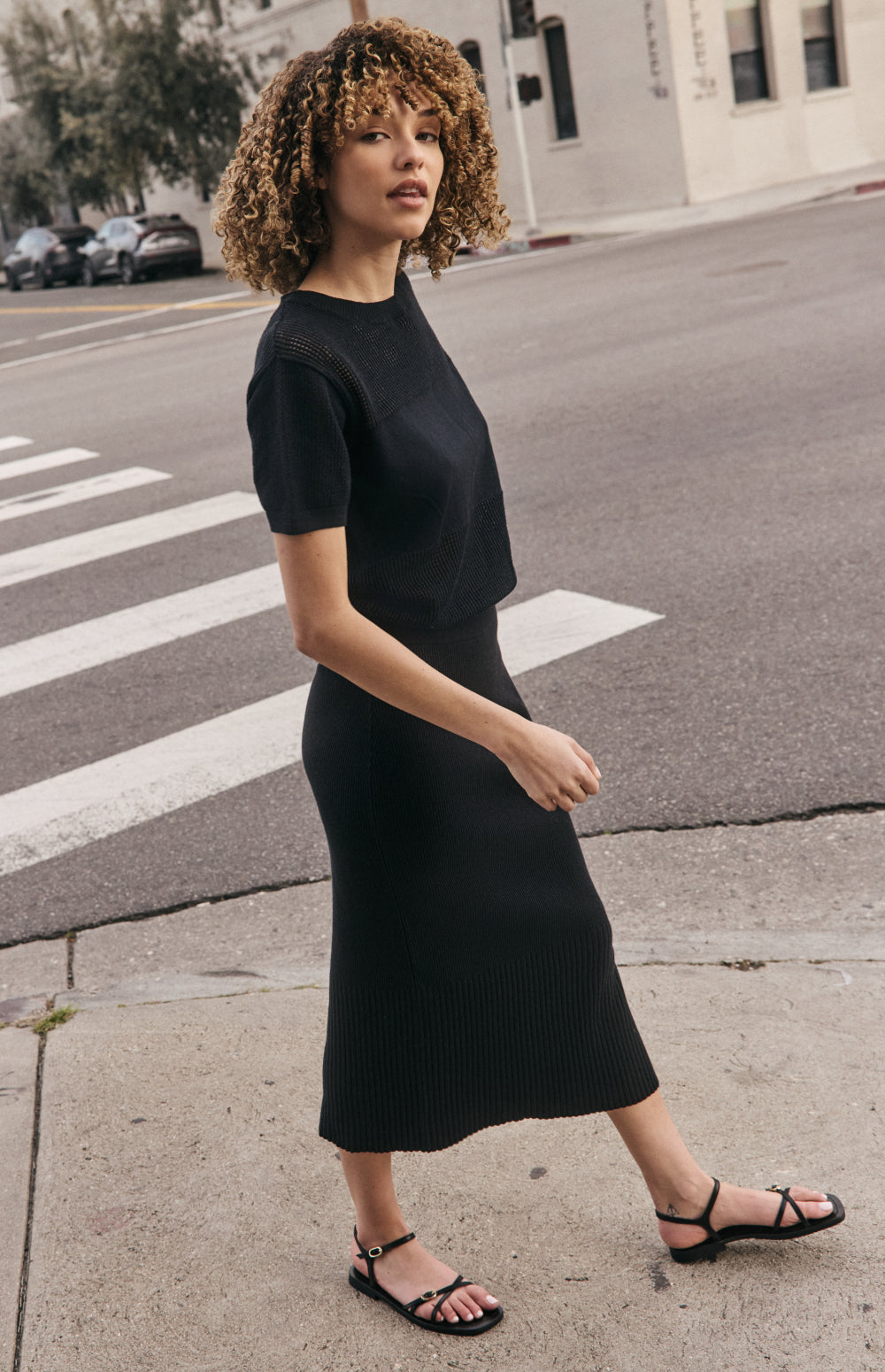 Alp N Rock Ida Skirt, black high waist ribbed knit midi skirt for women