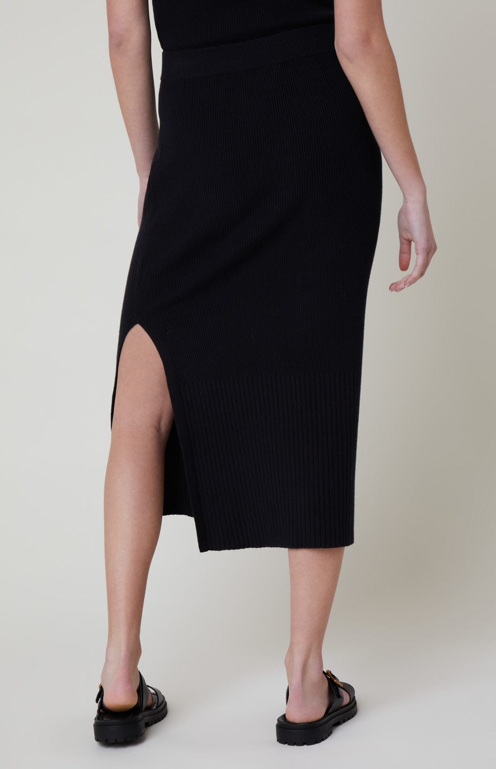 Ida Rib Skirt by Alp N Rock, Women's Black Stretch Knit Midi Skirt