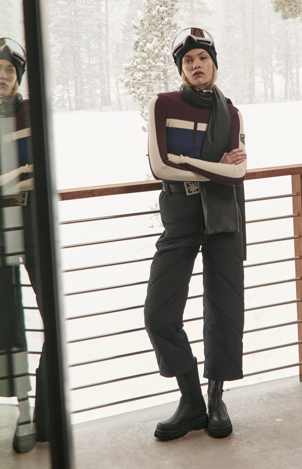 Alp N Rock Ali Half Zip Ski Sweater, deep blue, ivory, and burgundy colorblock sweater for women