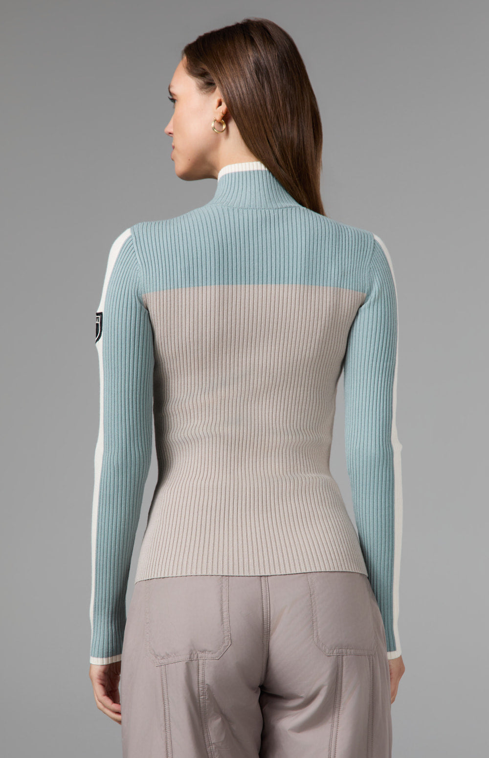 Alp N Rock Ali 1/2 Zip Ski Sweater, stone and silver blue half zip fitted ski sweater
