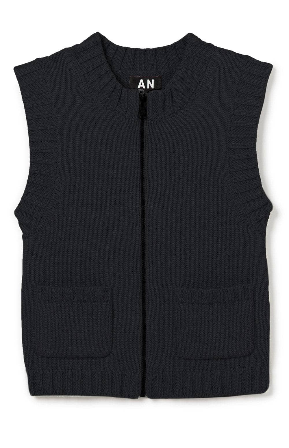 Cartsen Sweater Vest by Alp N Rock, Women's Black Sweater Vest with Zipper and Patch Pockets
