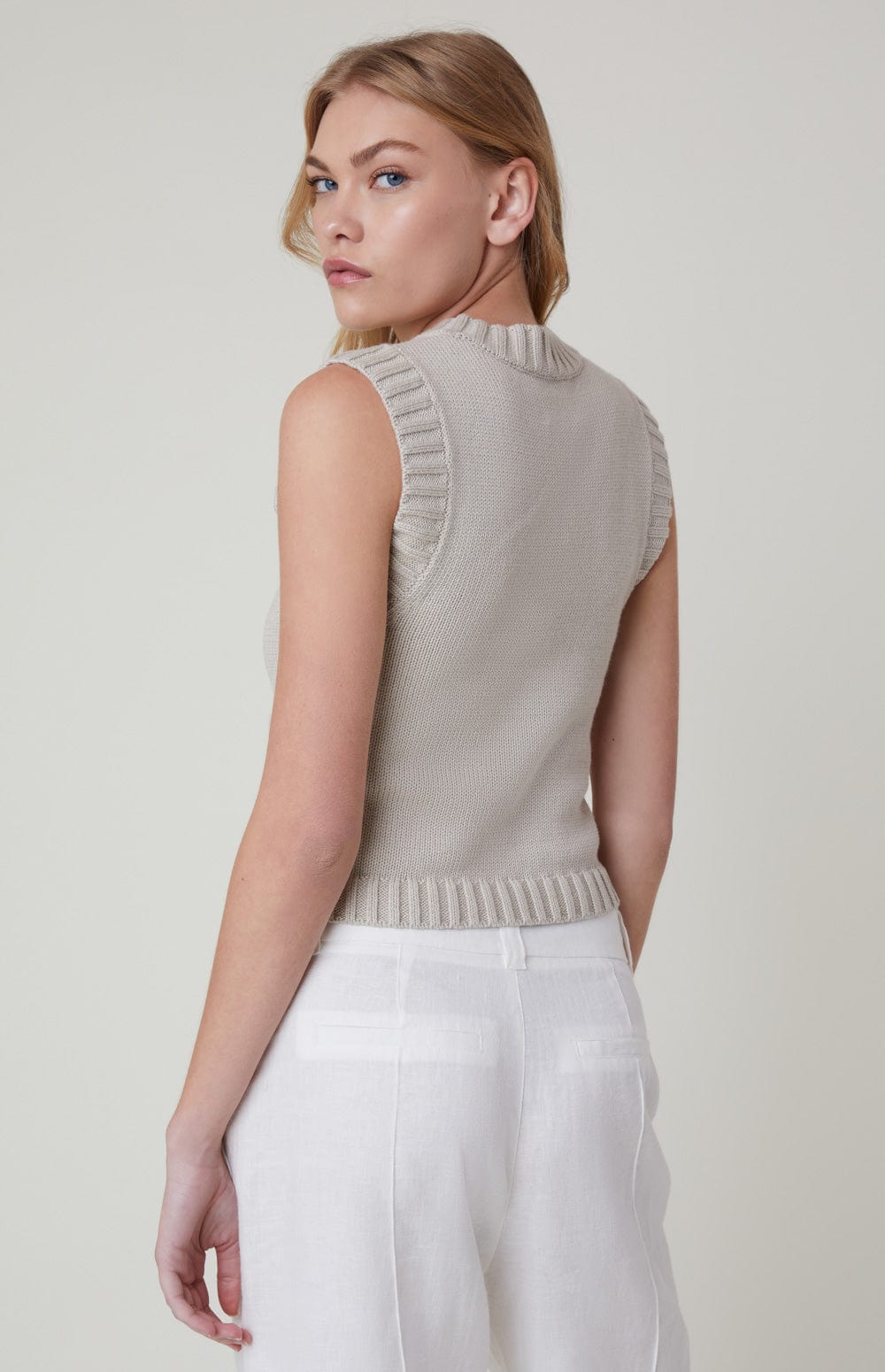 Cartsen Sweater Vest by Alp N Rock, Women's Beige Sweater Vest with Zipper Front and Patch Pockets