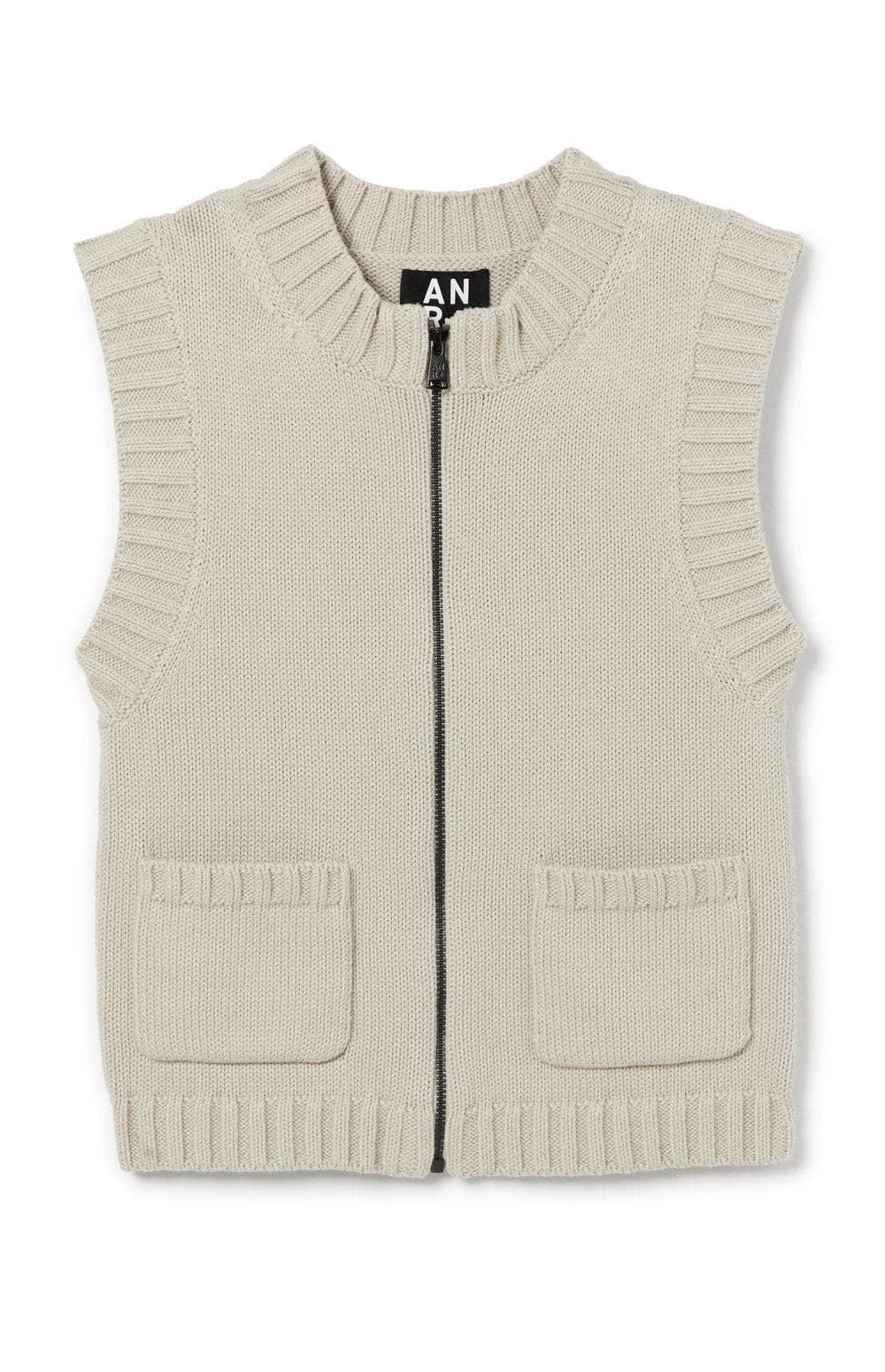 Cartsen Sweater Vest by Alp N Rock, Women's Beige Sweater Vest with Zipper and Patch Pockets