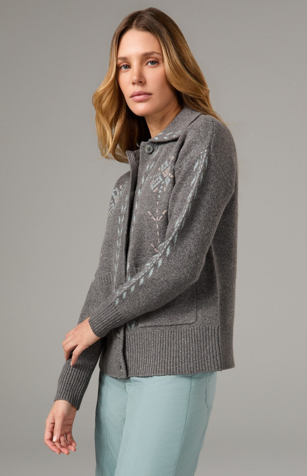 Alp N Rock Cheyenne Cardigan, heather grey button down cardigan for women