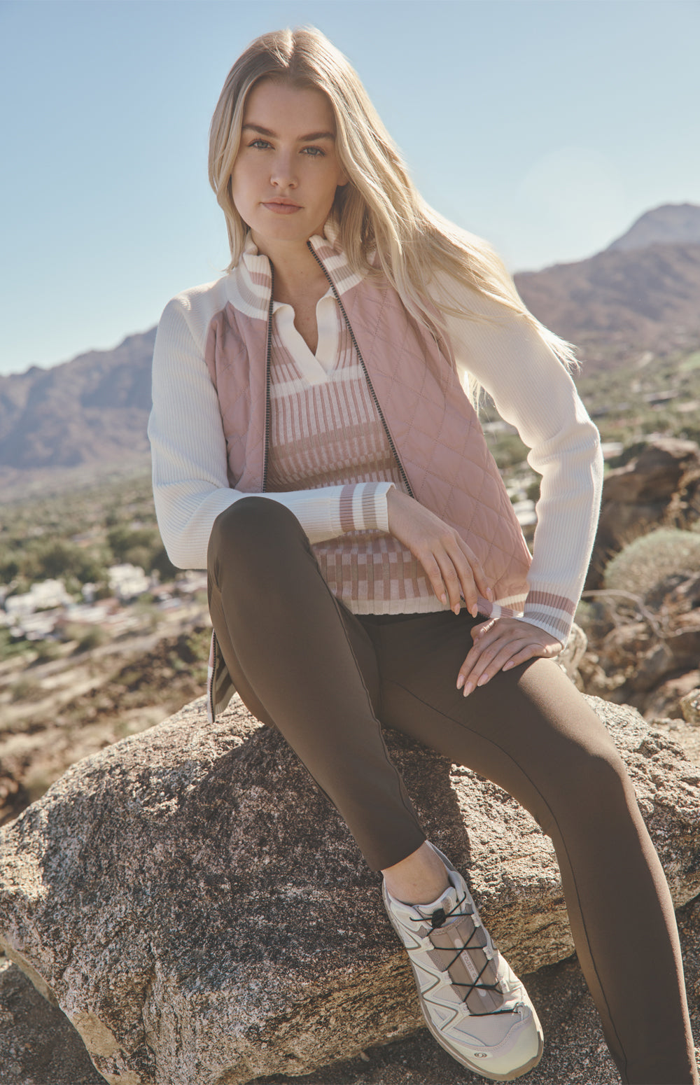 Alp N Rock Claudia Sweater, pink and white short sleeve striped knit polo sweater for women