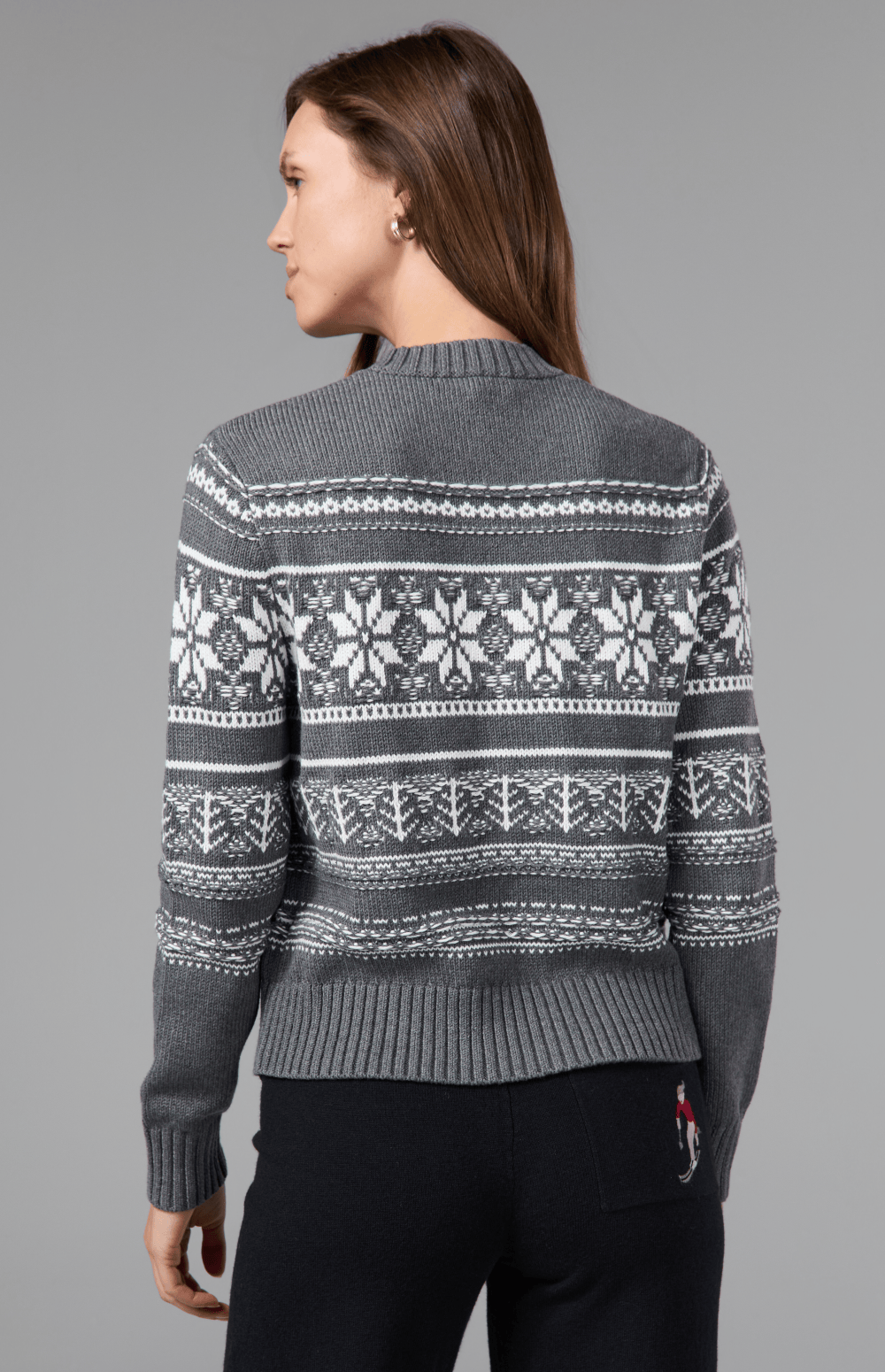 Alp N Rock Danika Fair Isle Sweater, heather grey crew neck sweater for women