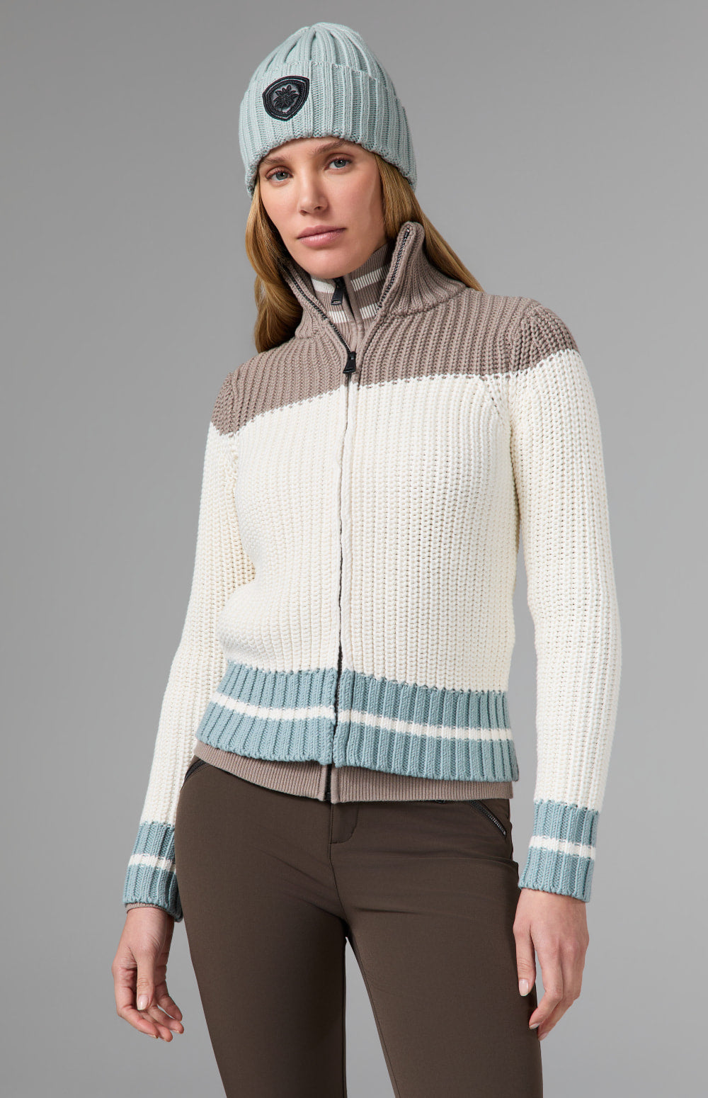 Alp N Rock Daphne Zip Stripe Cardigan, white striped zip cardigan for women