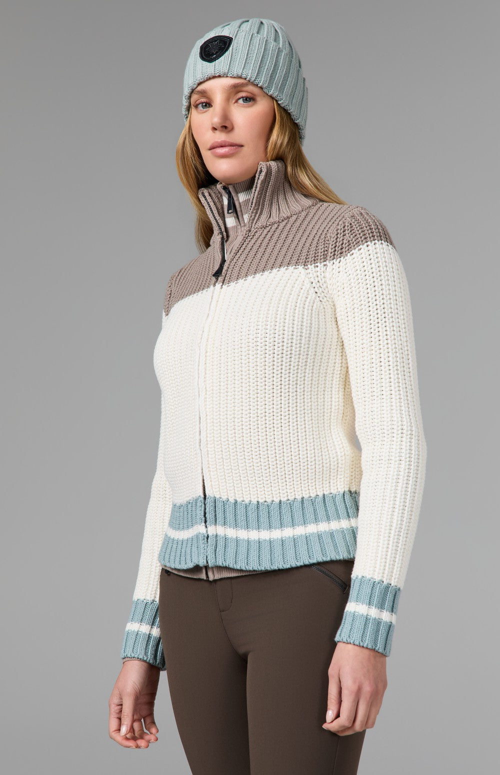 Alp N Rock Daphne Zip Stripe Cardigan, white striped zip cardigan for women
