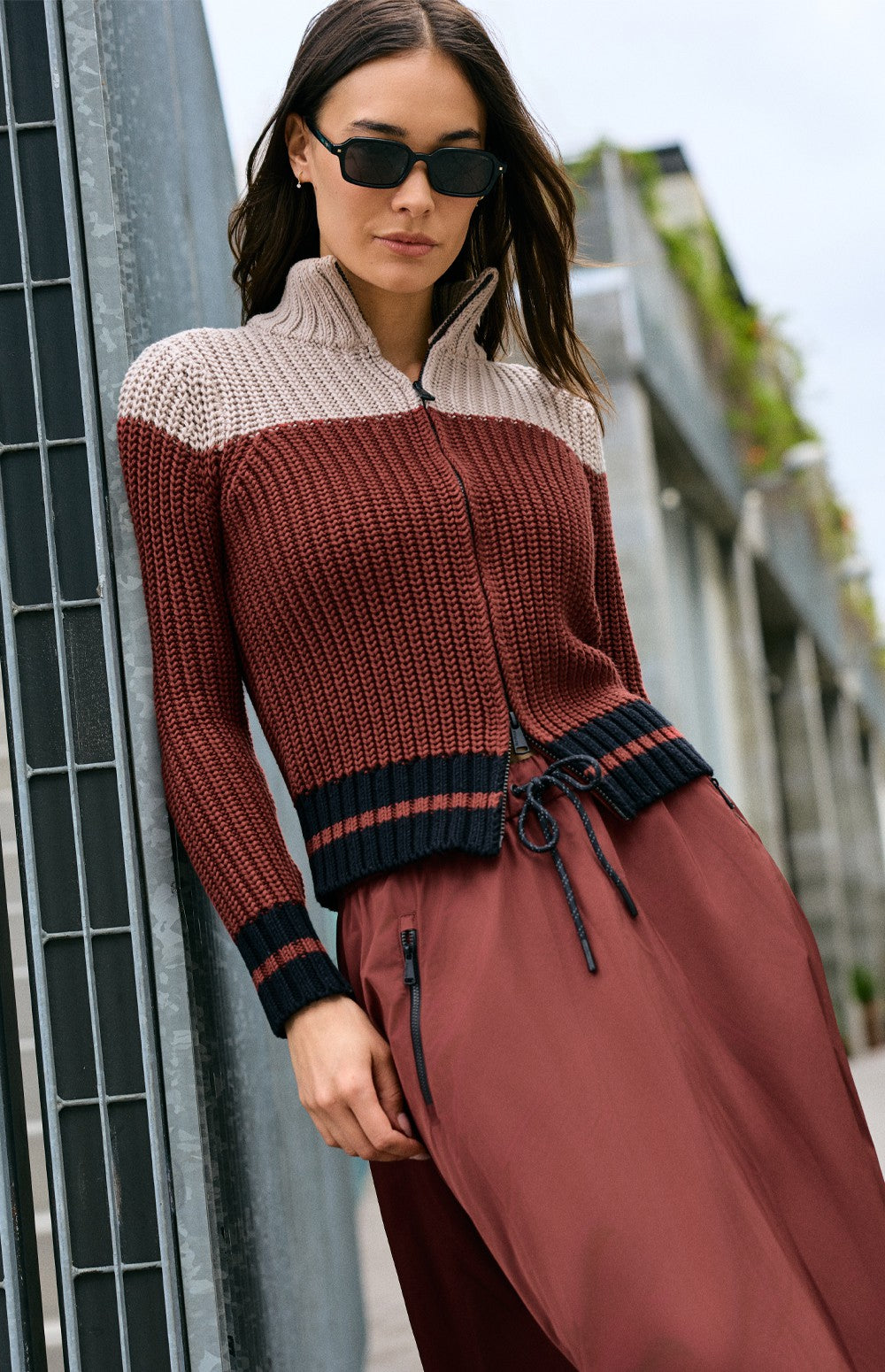 Daphne Zip Stripe Cardigan, Russet | Alp N Rock Alp N Rock Womens Sweater Daphne Zip Stripe Cardigan | Russet