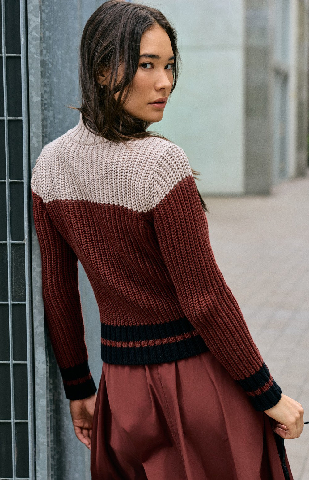 Daphne Zip Stripe Cardigan, Russet | Alp N Rock Alp N Rock Womens Sweater Daphne Zip Stripe Cardigan | Russet