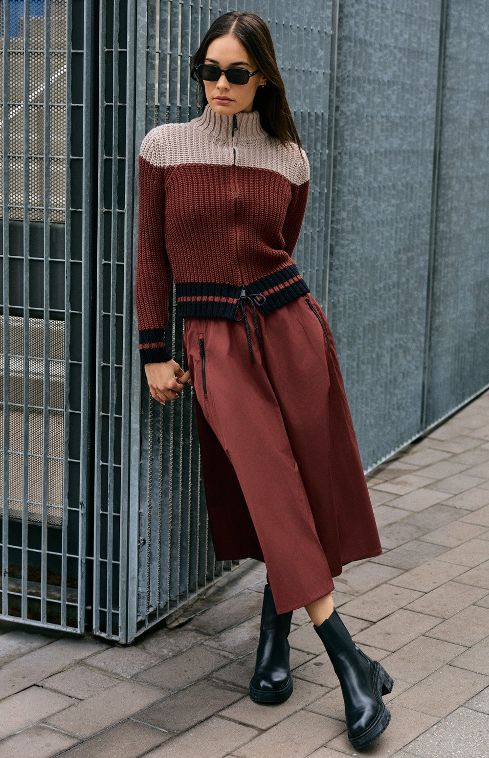 Daphne Zip Stripe Cardigan, Russet | Alp N Rock Alp N Rock Womens Sweater Daphne Zip Stripe Cardigan | Russet
