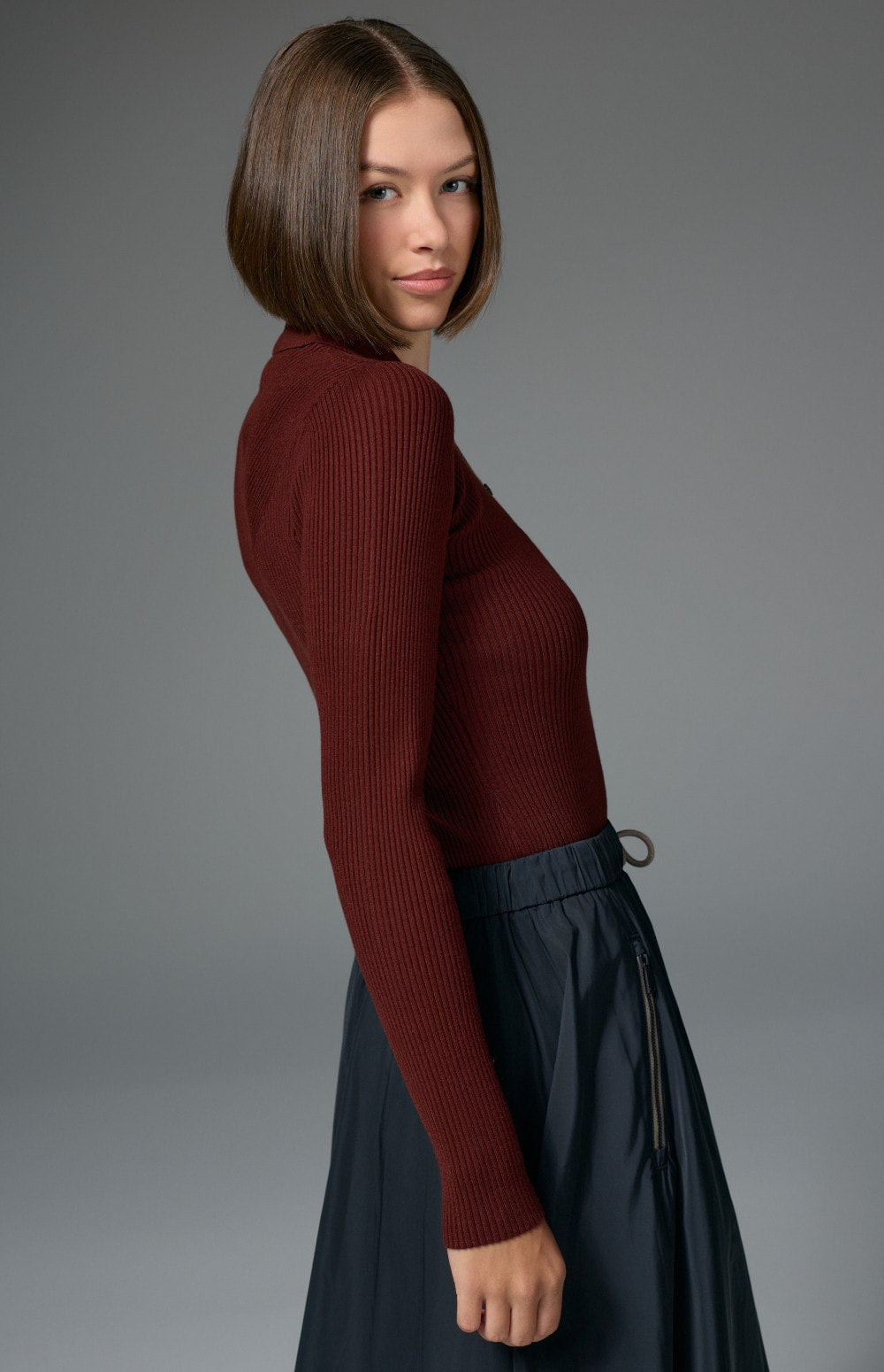 Eliza Ribbed Polo Sweater, Russet | Alp N Rock Alp N Rock Womens Sweater Eliza Ribbed Polo Sweater | Russet