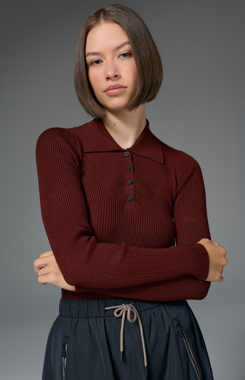 Eliza Ribbed Polo Sweater, Russet | Alp N Rock Alp N Rock Womens Sweater Eliza Ribbed Polo Sweater | Russet