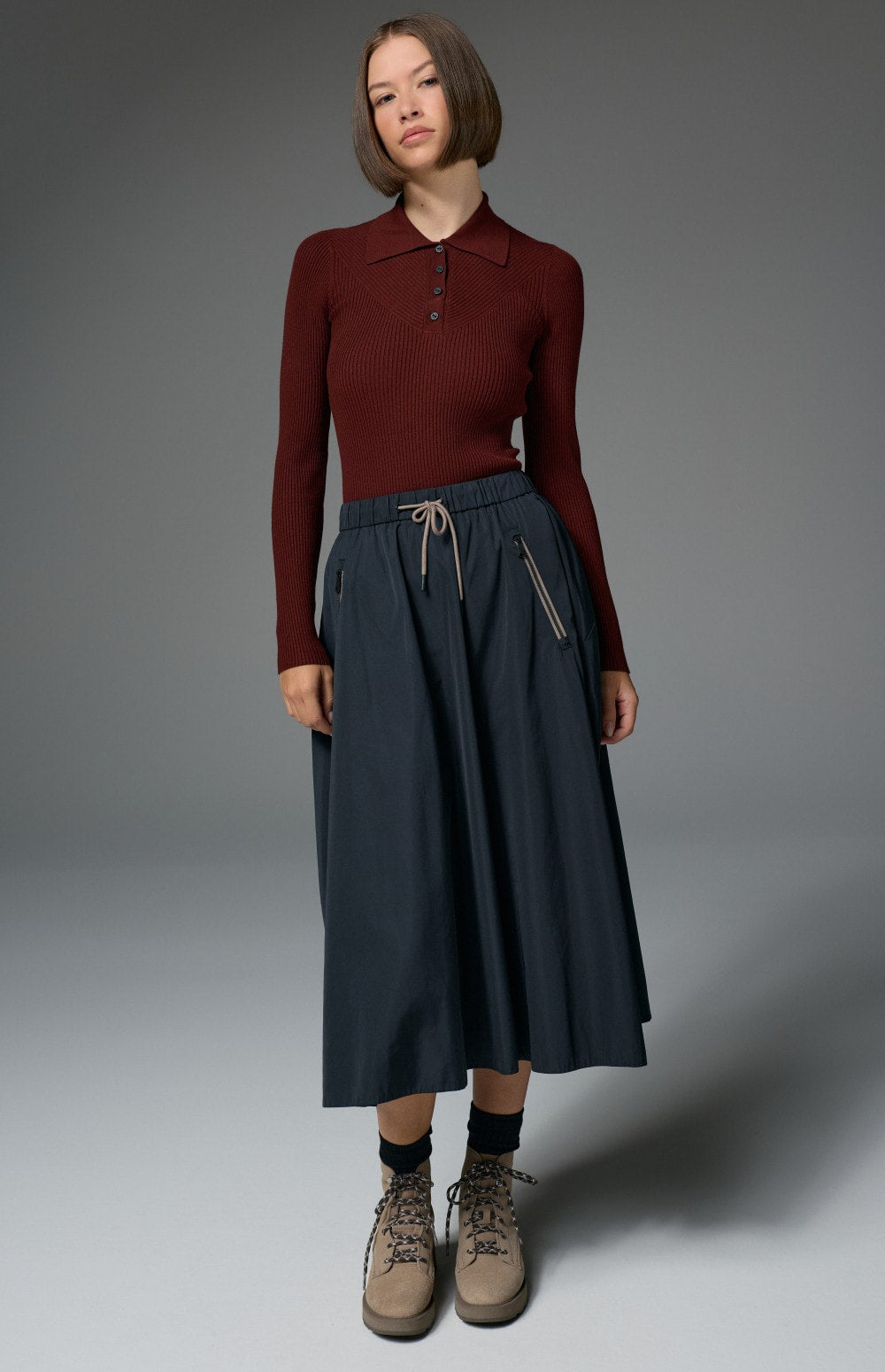 Eliza Ribbed Polo Sweater, Russet | Alp N Rock Alp N Rock Womens Sweater Eliza Ribbed Polo Sweater | Russet