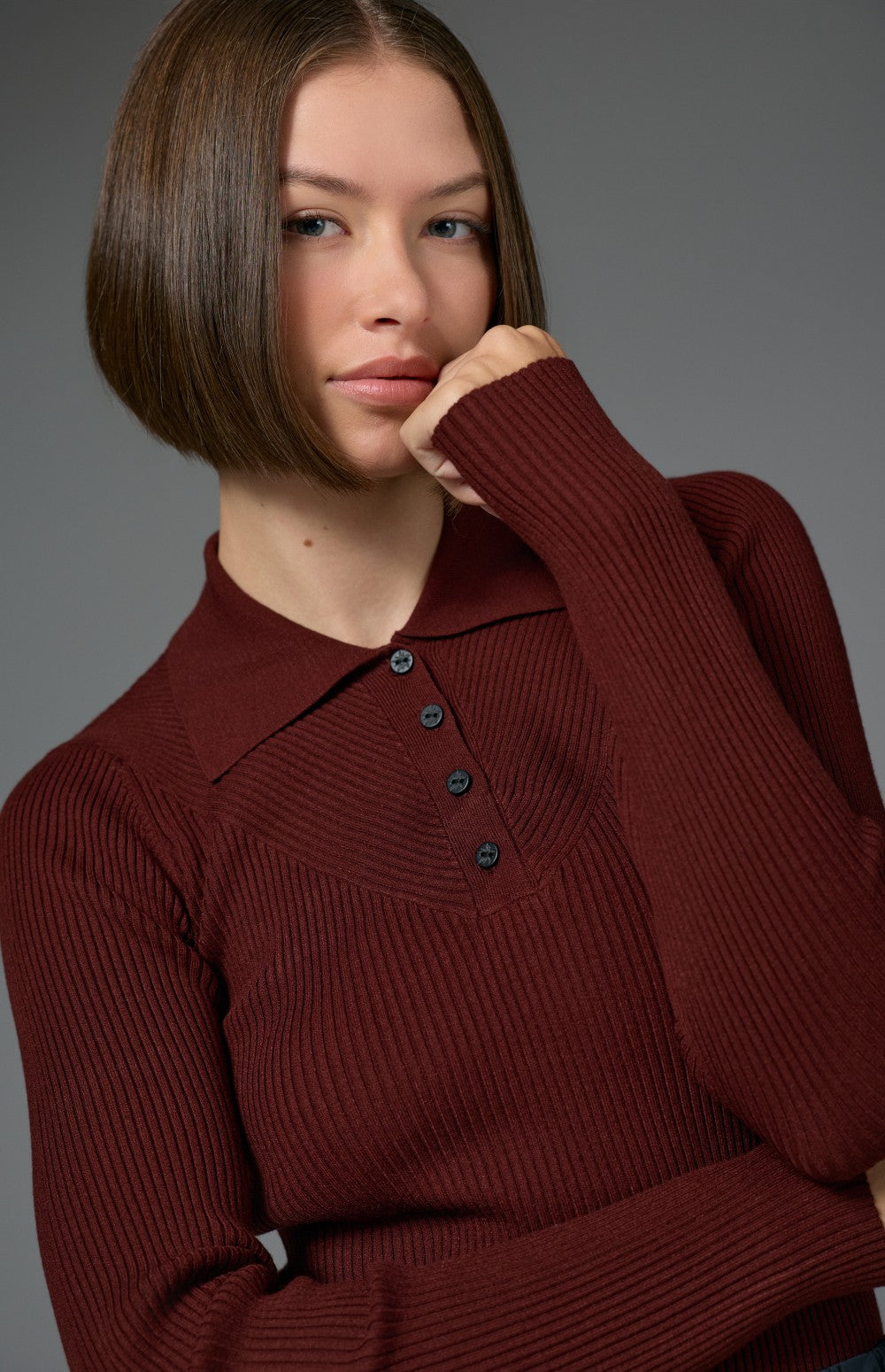 Eliza Ribbed Polo Sweater, Russet | Alp N Rock Alp N Rock Womens Sweater Eliza Ribbed Polo Sweater | Russet