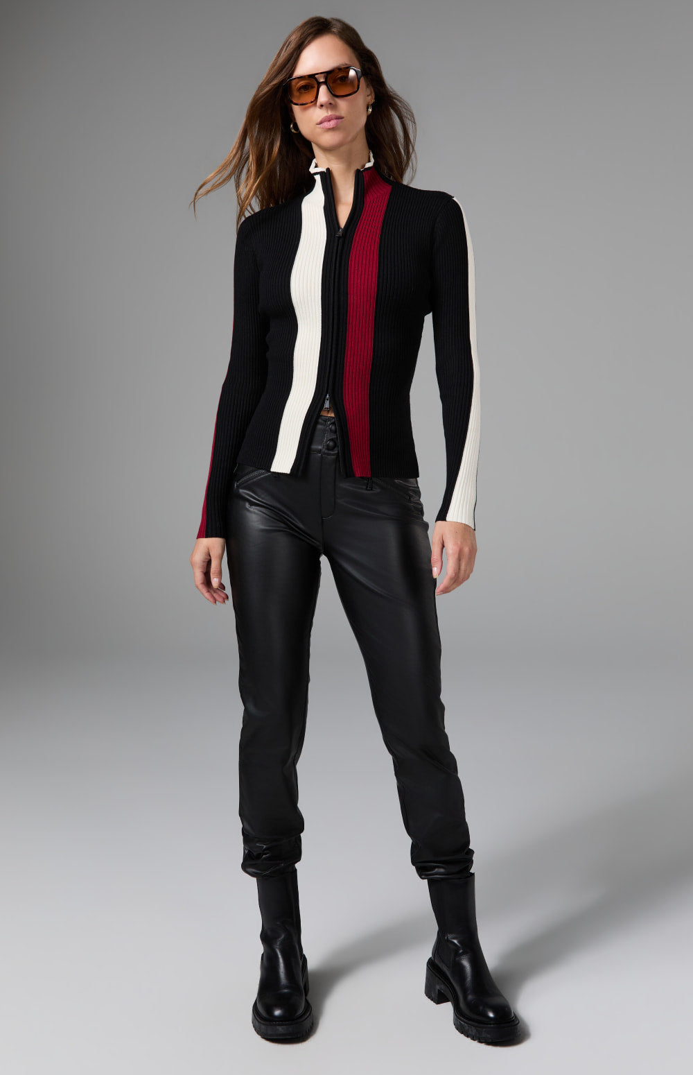Alp N Rock Emily Ribbed Zip Sweater, black full zip fitted sweater for women