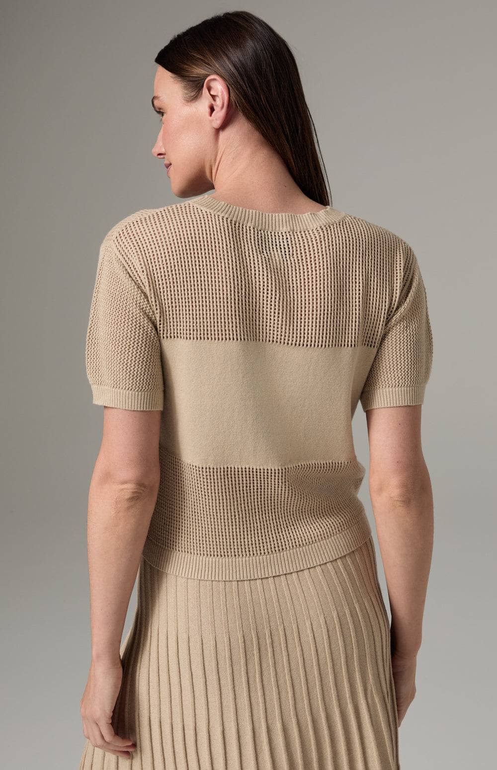 Alp N Rock Emma Top, Women's Beige Short Sleeve Open Knit Sweater