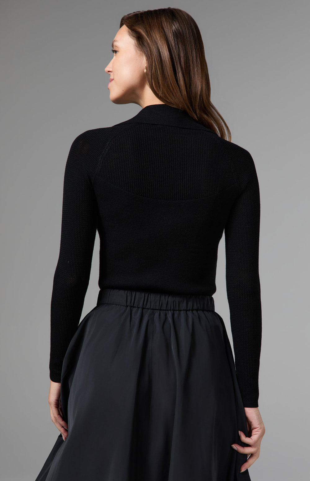 Alp N Rock Fiona Polo Sweater, black longsleeve polo sweater with collar