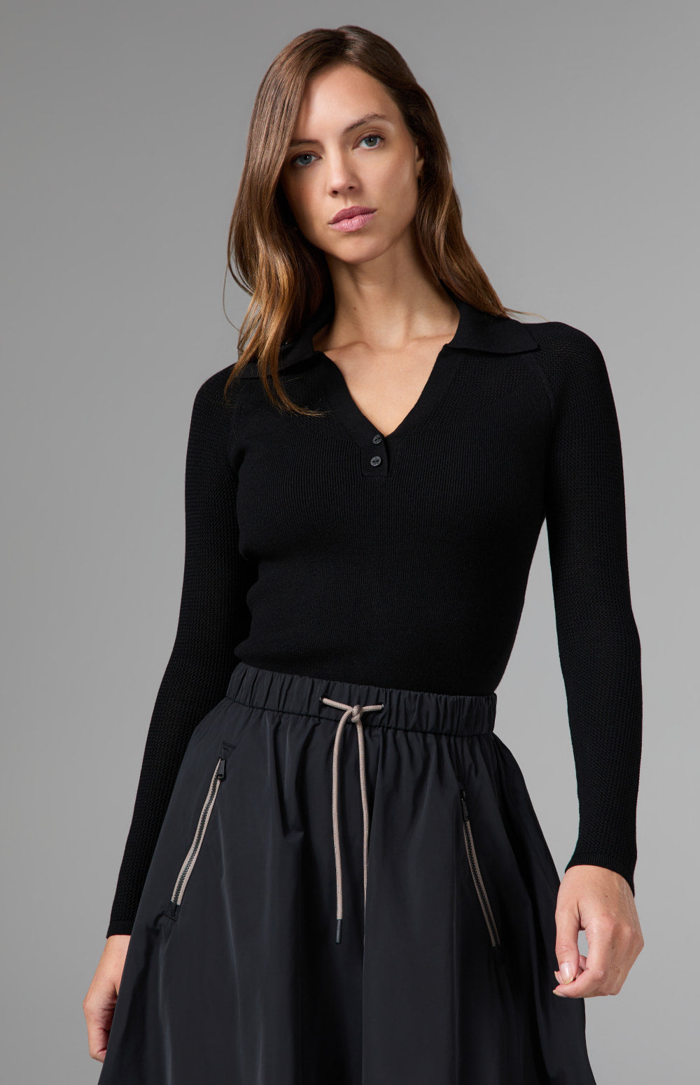 Alp N Rock Fiona Polo Sweater, black longsleeve polo sweater with collar