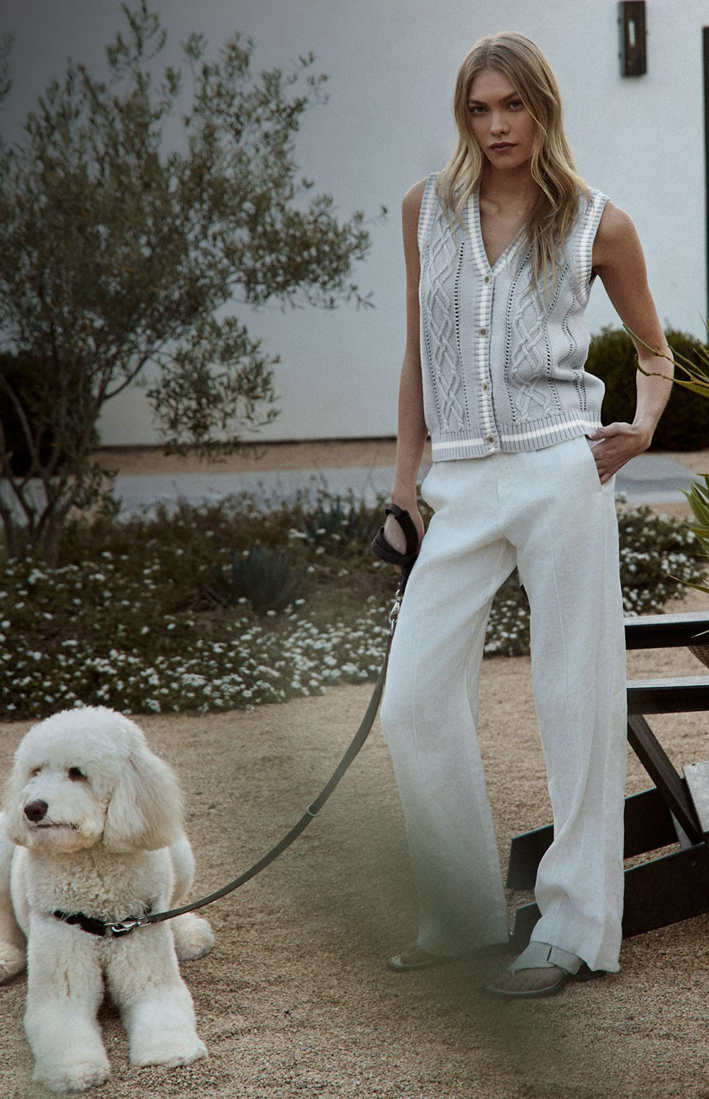 Alp N Rock Jade Vest, Women's Silver Sweater Vest with White Border Stripe