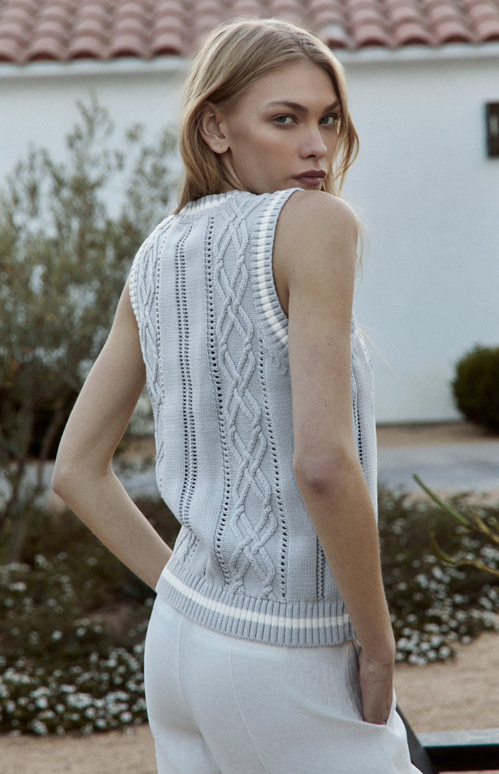 Alp N Rock Jade Vest, Women's Silver Sweater Vest with White Border Stripe