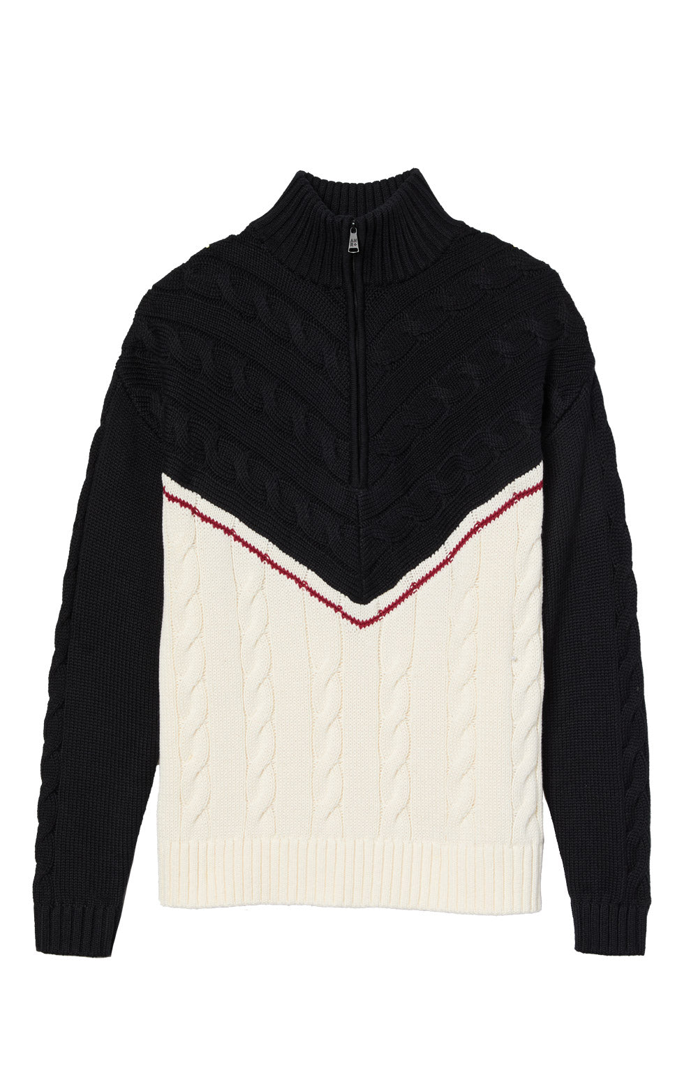 Alp N Rock Jordan Sweater, black and white oversized cable knit sweater with half zip for women