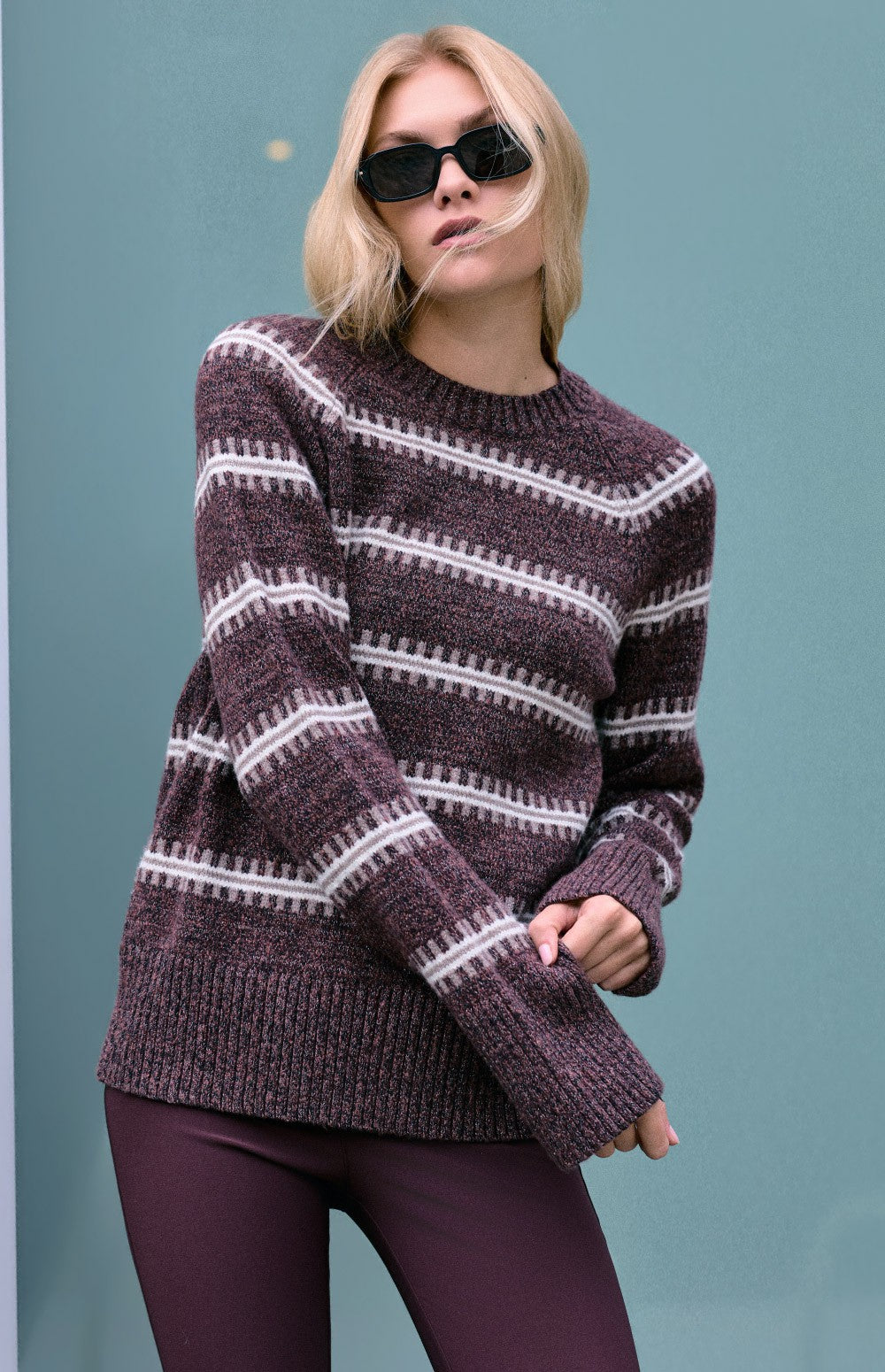 Alp N Rock Kelly Lurex Crewneck Sweater, dark red striped crewneck sweater for women
