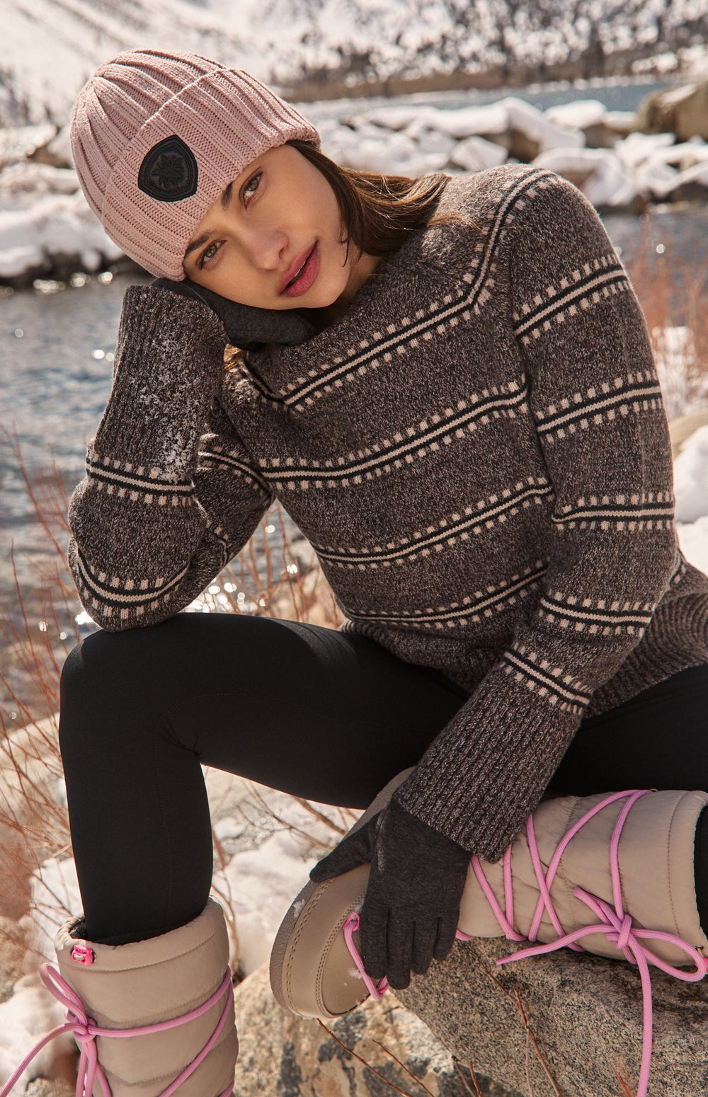 Alp N Rock Kelly Sweater, brown striped cozy crew neck sweater for women