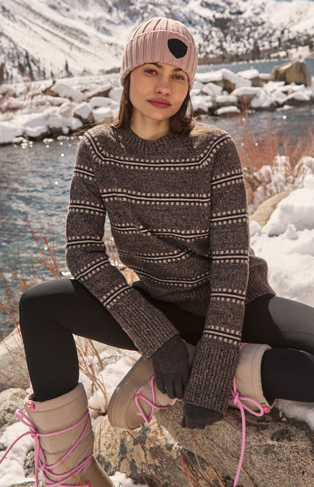 Alp N Rock Kelly Sweater, brown striped cozy crew neck sweater for women
