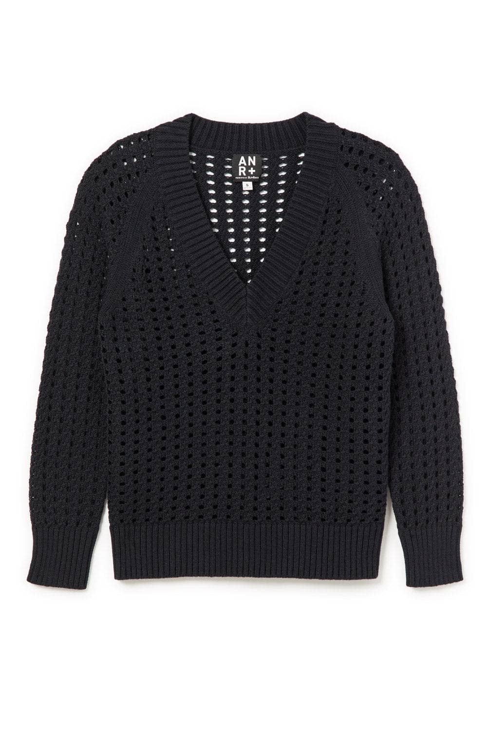 Kinna Cable Knit Sweater by Alp N Rock, Women's Black V Neck Open Weave Sweater