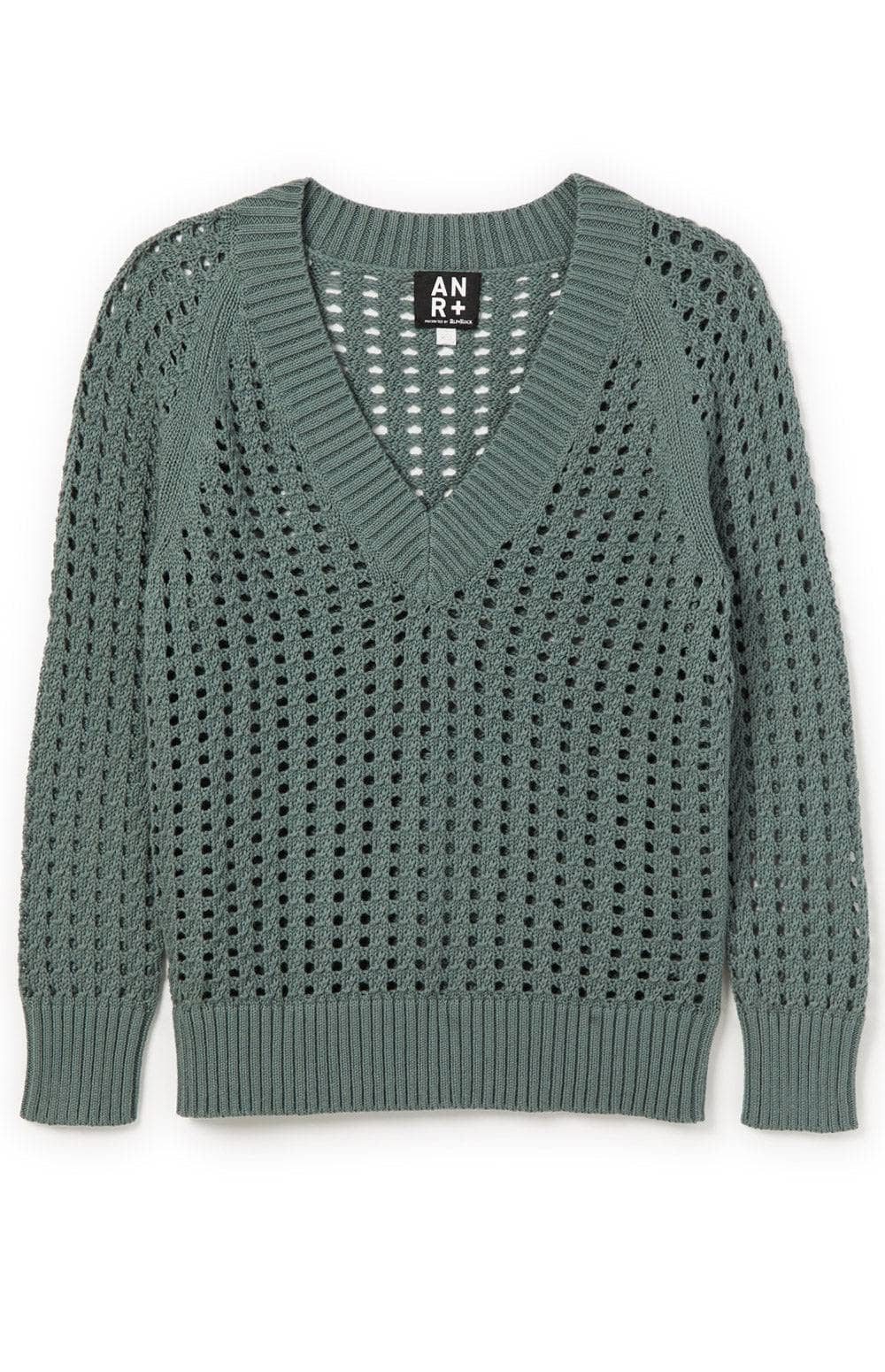 Kinna Cable Knit Sweater by Alp N Rock, Women's Green V Neck Open Weave Knit Sweater